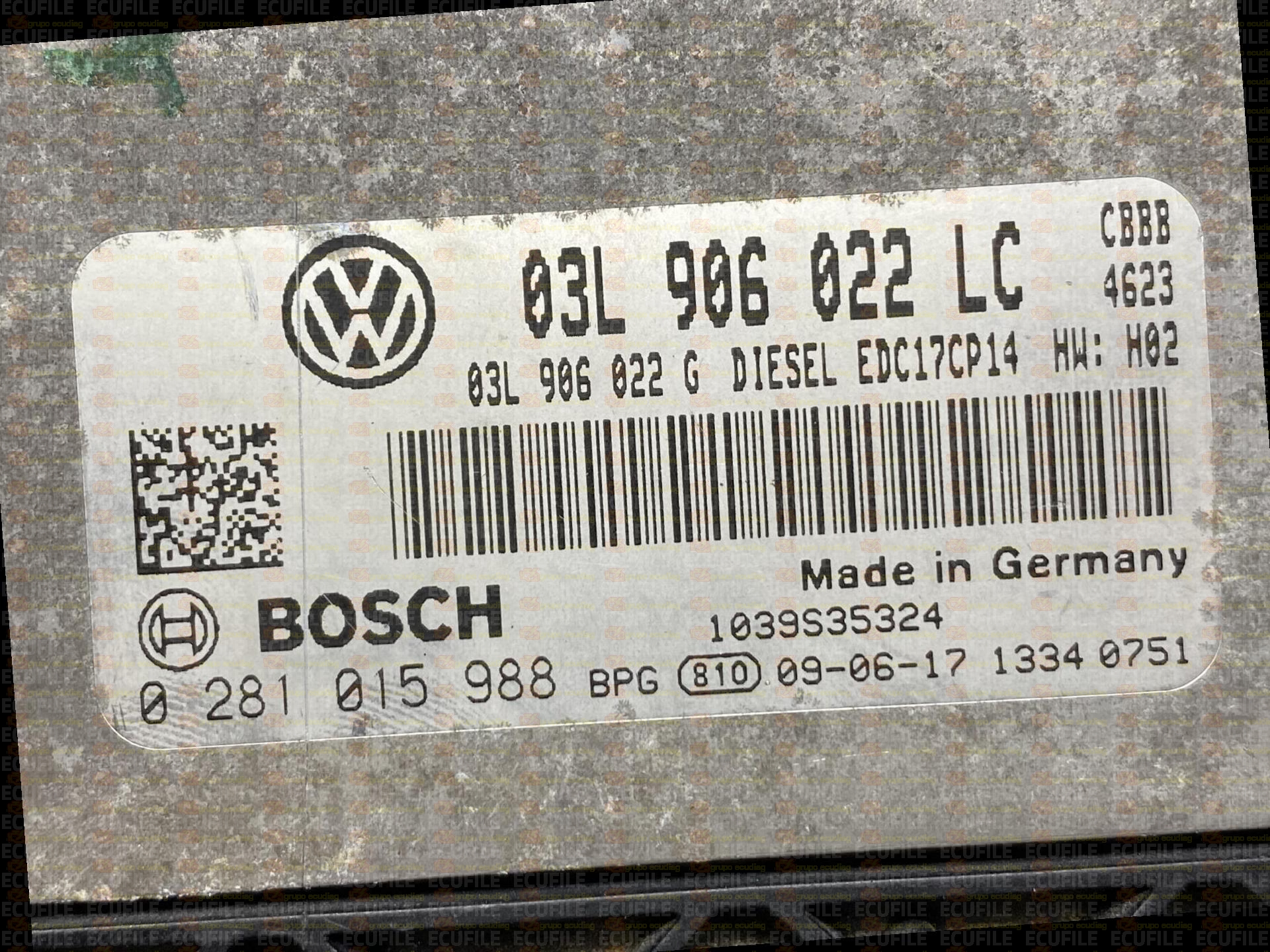 BOSCH EDC17CP14-2.4 0281015988 VOLKSWAGEN GOLF VI 2.0 TDI 170HP 03L906022G 03L906022LC 9978 - 1037564043