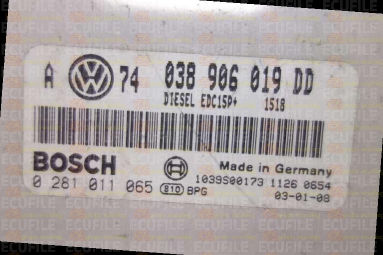 BOSCH EDC15P+22.3.2 0281011065 VOLKSWAGEN GOLF IV BORA I 1.9 TDI 100HP 038906019DD 1518 - 1037363709