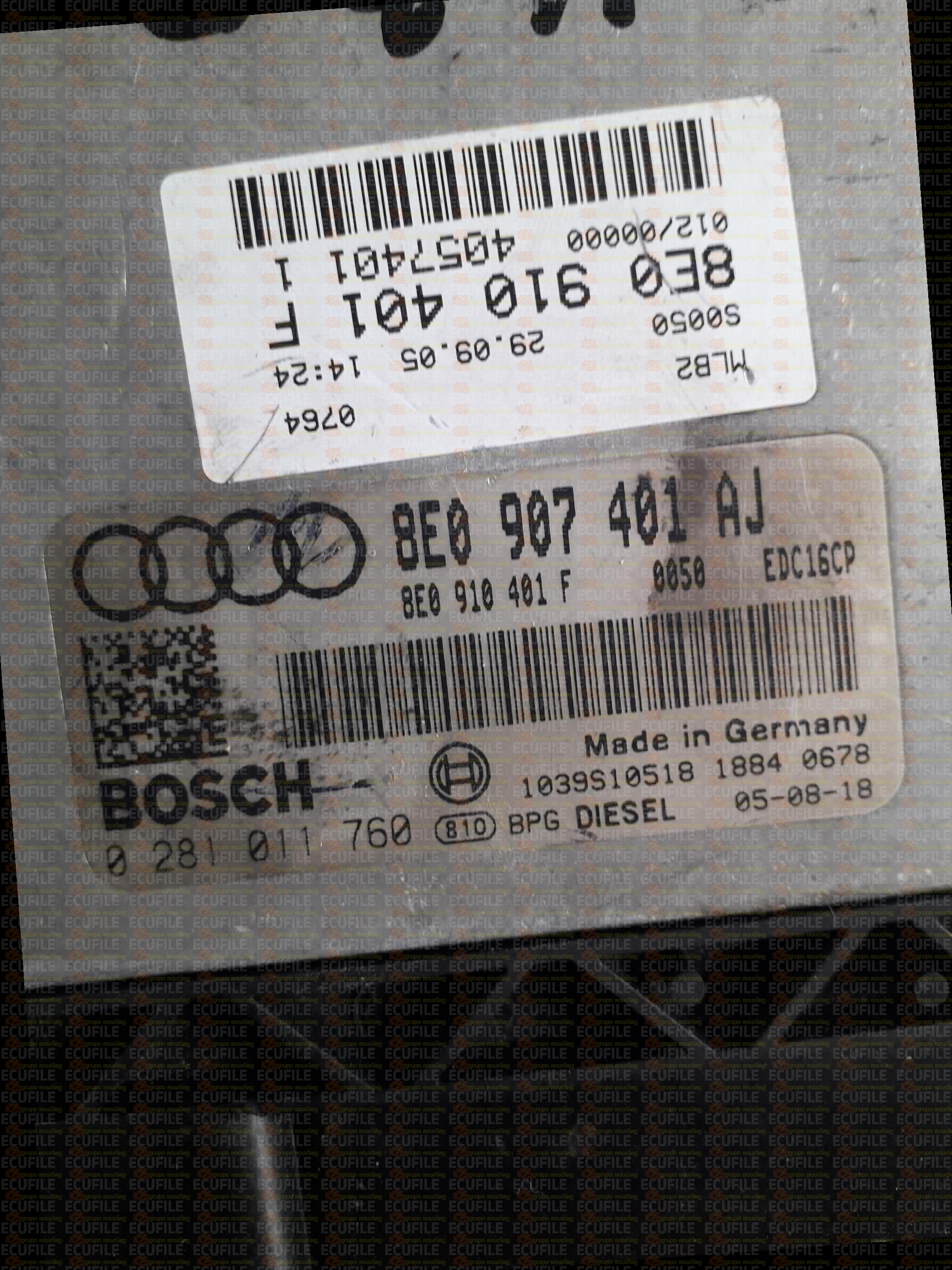 BOSCH EDC16CP34-3.7 0281011760 AUDI A4 II 3.0 TDI 204HP 8E0910401F 8E0907401AJ 0050 - 1037376009