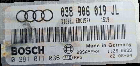 BOSCH EDC15P+22.3.2 0281011036 AUDI A4 II 1.9 TDI 130HP 038906019JL 1037363230 - 1519