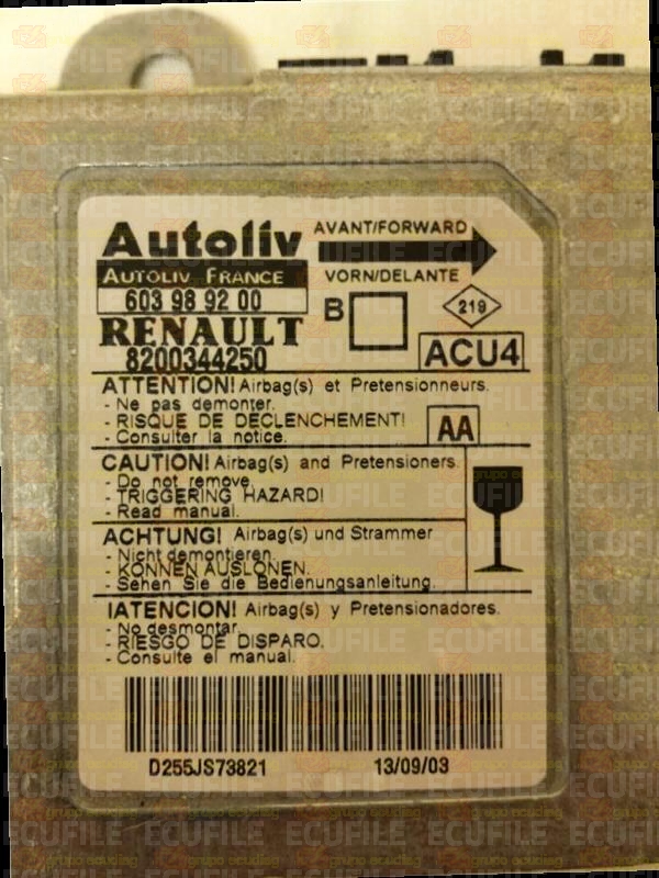 AUTOLIV ACU4 603989200 RENAULT MEGANE II 8200344250 AA EEPROM 95160