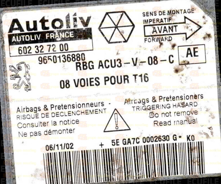 AUTOLIV 602327200 PEUGEOT 206 9650136880 AE EEPROM 95080