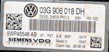 SIEMENS VDO SIMOS PPD1.2 5WP45548AB AUDI A3 II 2.0 TDI 170HP 03G906018DH SN100L4000000 - 1185