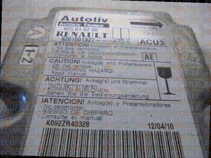 AUTOLIV ACU3 X70-5 605045200 RENAULT MASTER II 8201001327 AE EEPROM 95080