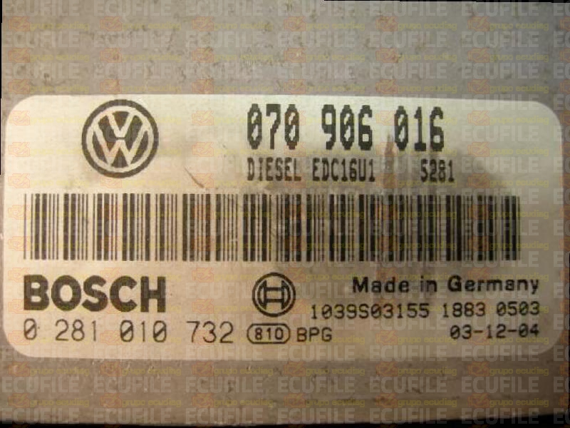 BOSCH EDC16U1-5.5 0281010732 VOLKSWAGEN T5 2.5 TDI 130HP 070906016 1037368412