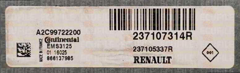 CONTINENTAL EMS3125 A2C99722200 RENAULT DACIA 237105337R 237107314R 