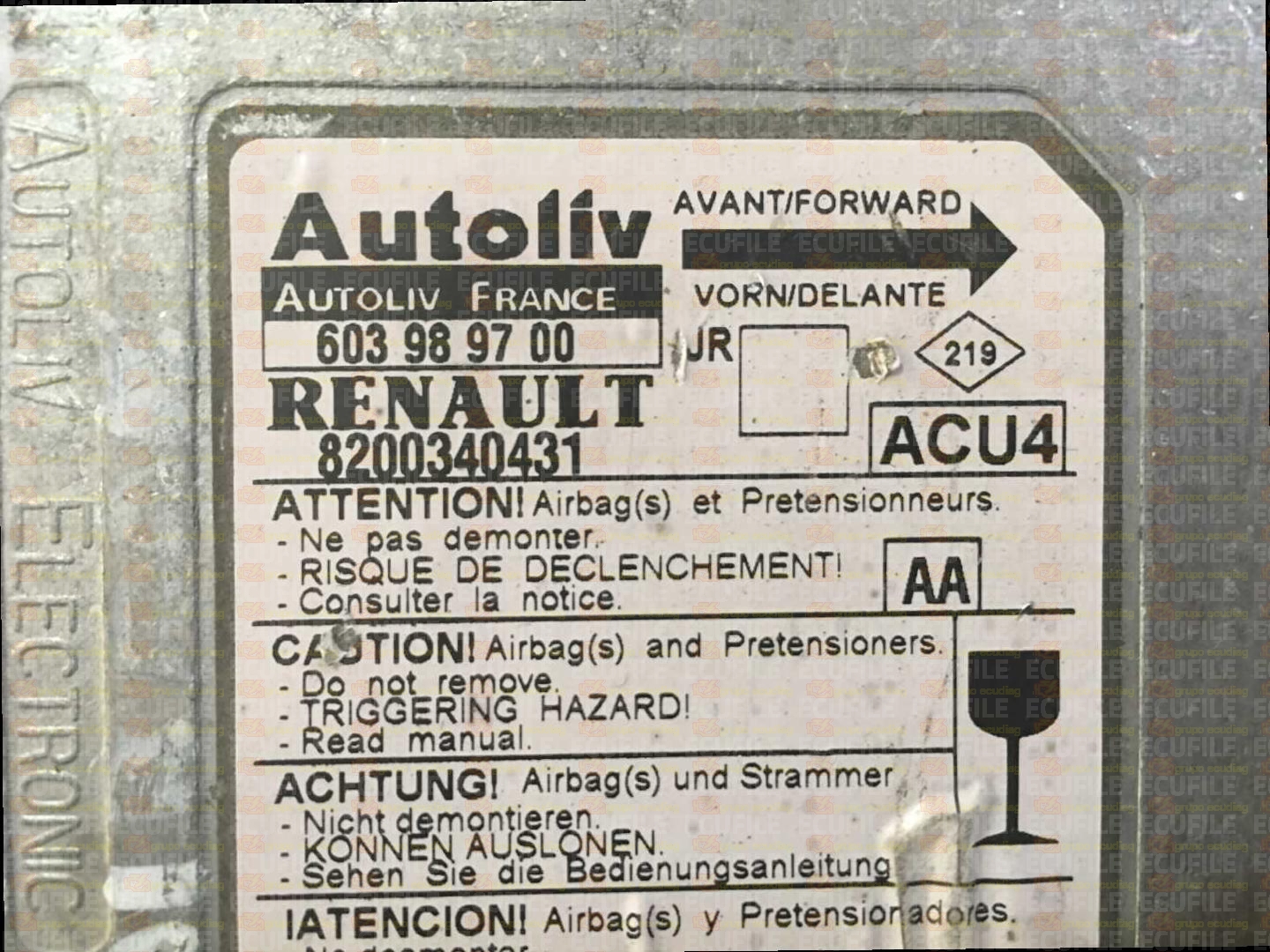 AUTOLIV ACU4 603989700 RENAULT SCENIC II 8200340431 AA