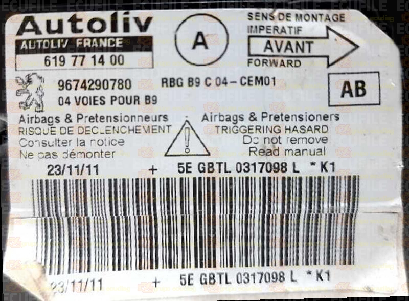 AUTOLIV 619771400 CITROEN BERLINGO PEUGEOT PARTNER 9674290780 AB EEPROM 25320