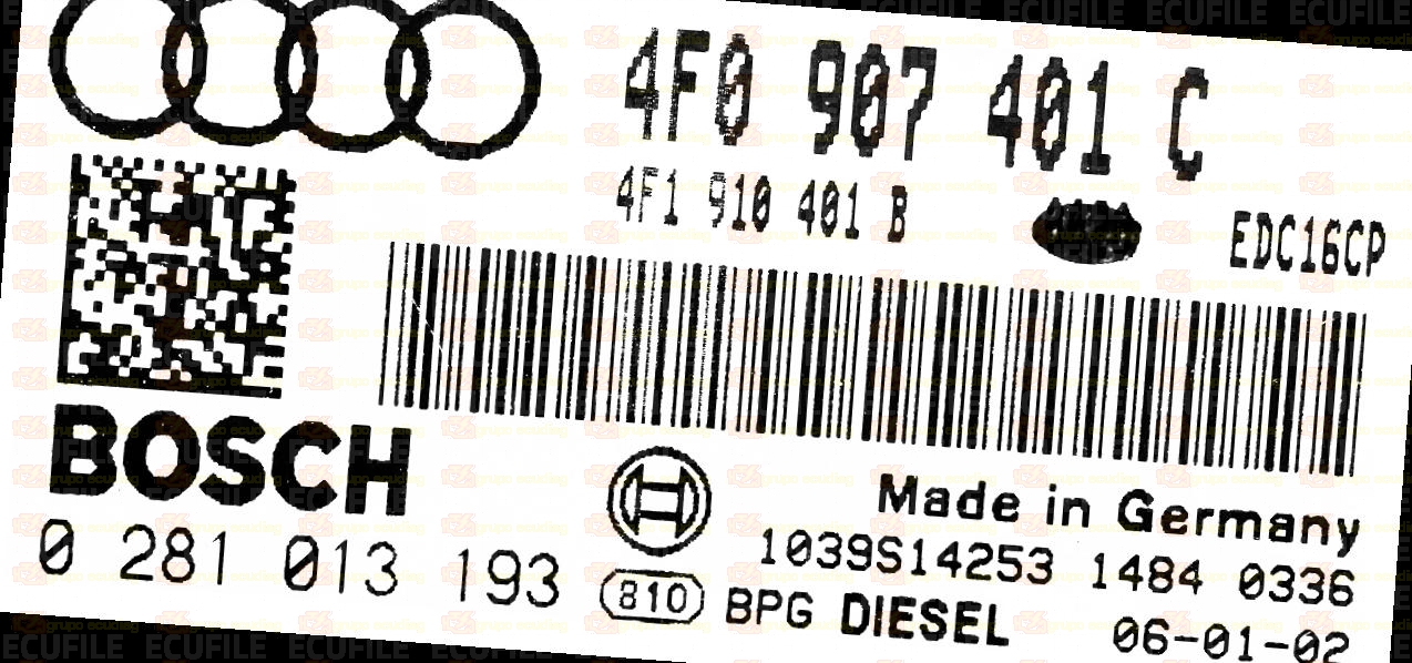 BOSCH EDC16CP34-4.5 0281013193 AUDI A6 2.7 TDI V6 180HP 4F0907401B 1037382074