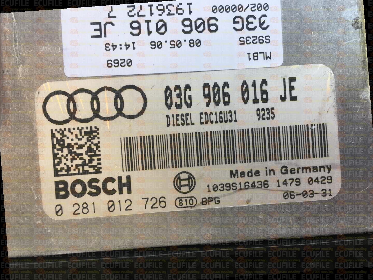 BOSCH EDC16U31-4.85 0281012726 AUDI A4 2.0 TDI 140HP 03G906016JE 1037386343