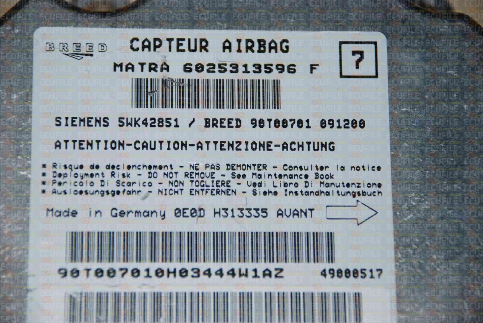 SIEMENS 5WK42851 BREED 90T00701 RENAULT ESPACE III 6025313596F