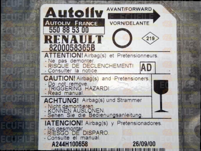 AUTOLIV ACU3 550885300 RENAULT TWINGO I 8200058365B AD EEPROM 95080