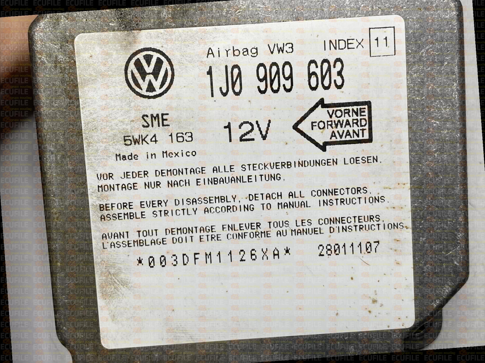 SIEMENS 5WK4163 SKODA OCTAVIA 1J0909603 VW3 INDEX 11 GERNIKAUTO - VIZCAYA EEPROM MC68HC11E9.CLEAR