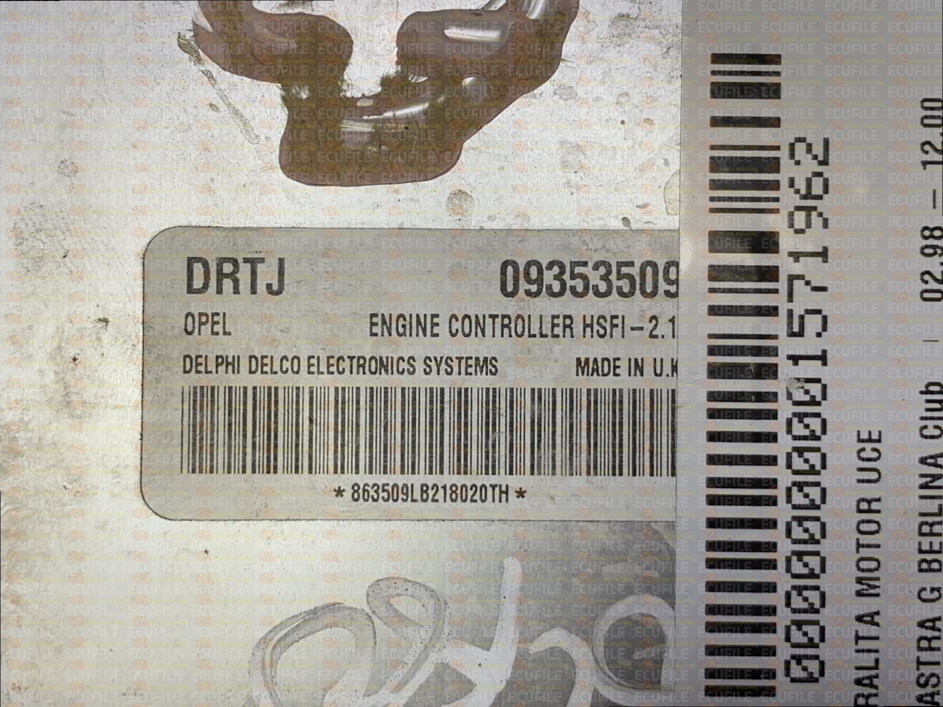 DELPHI DELCO HSFI-2.1 OPEL VAUXHALL ASTRA II G 1.6i 84HP 09353509 DRTJ