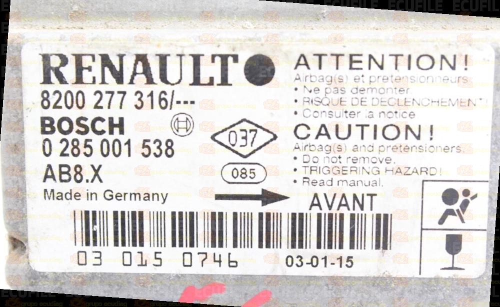 BOSCH AB8.X 0285001538 RENAULT CLIO II 8200277316 EEPROM HC912D60