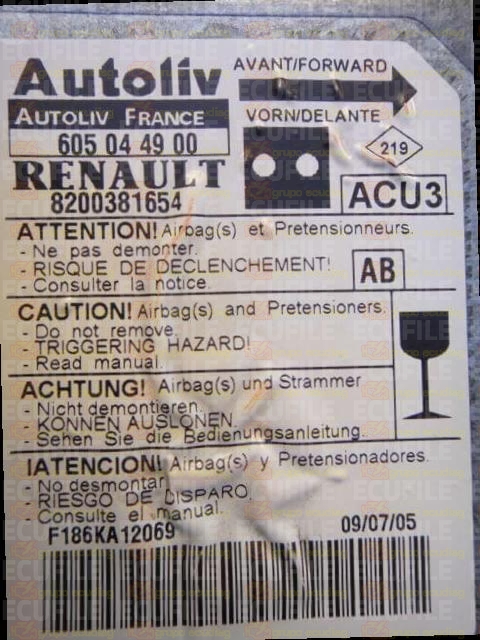 AUTOLIV ACU3 605044900 RENAULT KANGOO I 8200381654 AB
