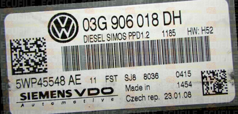 SIEMENS VDO SIMOS PPD1.2 5WP45548AE AUDI A3 II 2.0 TDI 170HP 03G906018DH SN100L4000000 - 1185