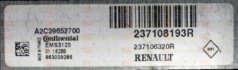 CONTINENTAL EMS3125 A2C39652700 RENAULT DACIA 237106320R 237108193R 