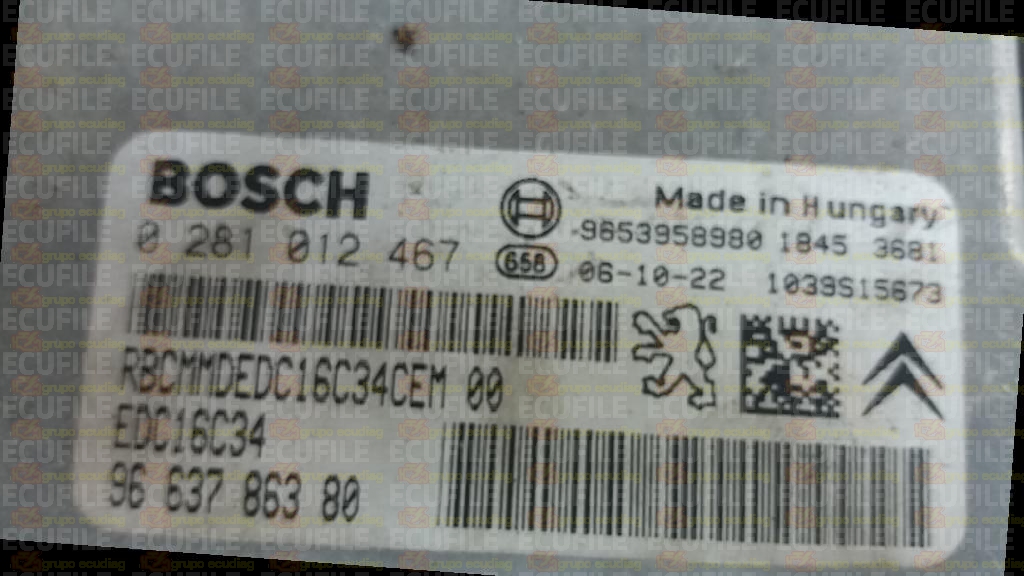 BOSCH EDC16C34-2.10 0281012467 PEUGEOT 207 1.6 HDI 90HP 9663786380 1037380748