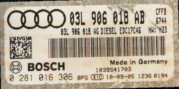 BOSCH EDC17C46-2.5 0281016306 AUDI A3 II 2.0 TDI 103KW 140HP L4 16V CFFB 03L906018AG 03L906018AB 1037508208 - 6744