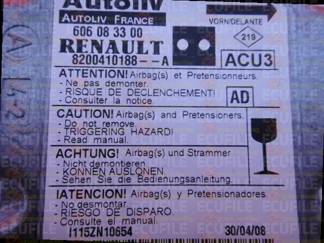 AUTOLIV ACU3 606083300 RENAULT KANGOO I 8200410188--A AD EEPROM 95080