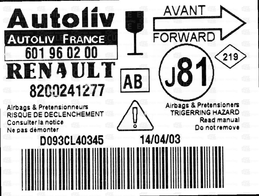 AUTOLIV 601960200 RENAULT VELSATIS 8200241277 AB