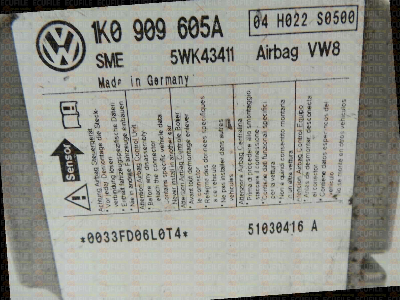 SIEMENS 5WK43411 VOLKSWAGEN GOLF V 1K0909605A VW8 04 H022 S0500