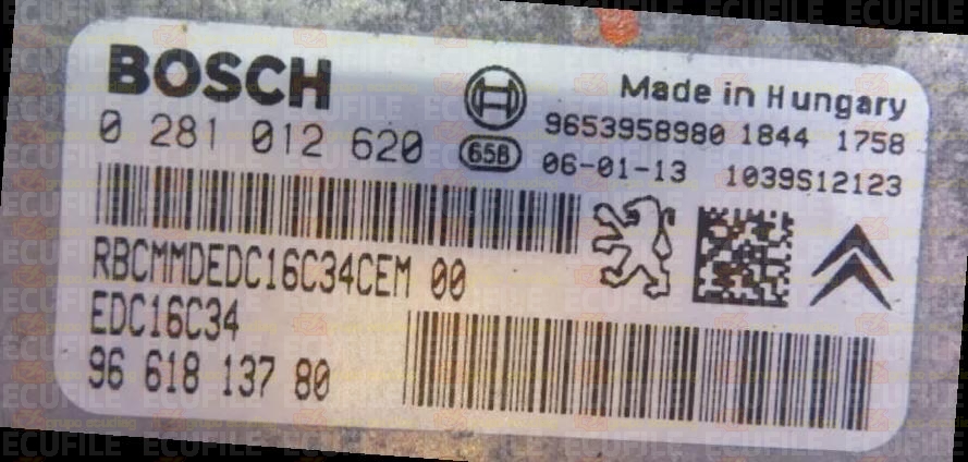 BOSCH EDC16C34-4.11 0281012620 CITROEN BERLINGO I PEUGEOT PARTNER 1.6 HDI 55KW 75HP L4 16V 9HW 9H02 DV6BTED4 9661813780 1037377715 -