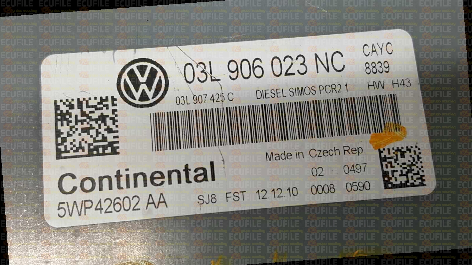 CONTINENTAL SIMOS PCR2.1 5WP42602AA VOLKSWAGEN TOURAN I 1.6 TDI 105HP 03L907425C 03L906023NC SM2G0M0000000