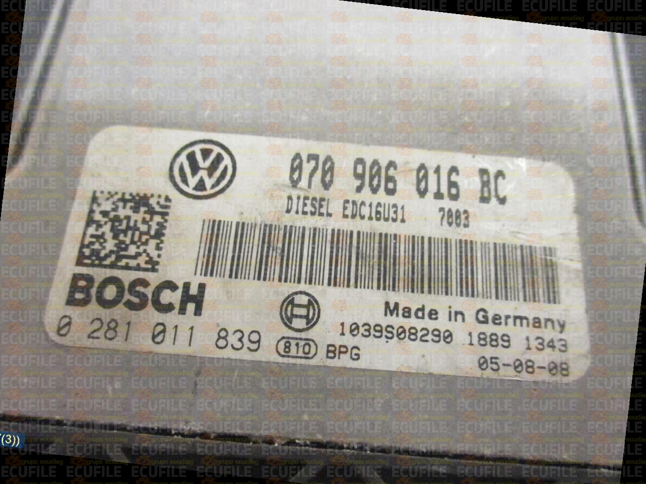 BOSCH EDC16U31-4.2 0281011839 VOLKSWAGEN TOUAREG 5.0 TDI V10 313HP 070906016BC 1037383058