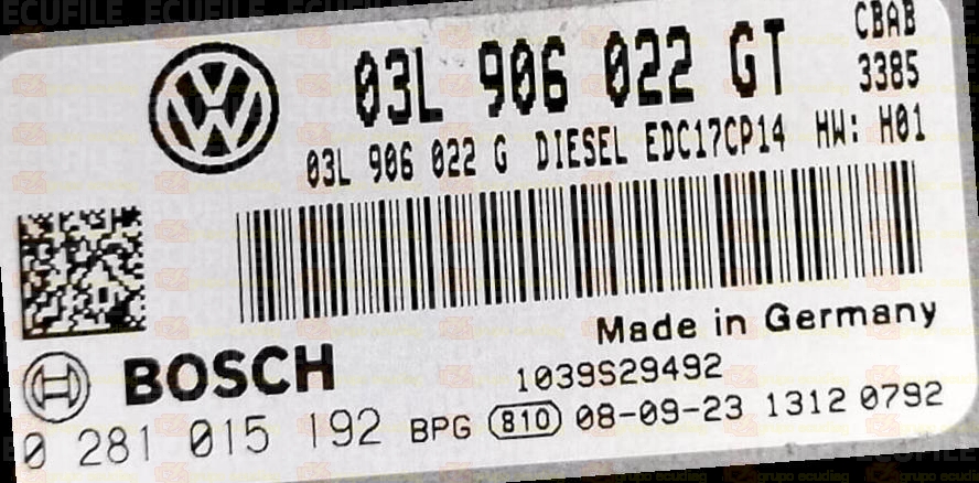 BOSCH EDC17CP14-3.4 0281015192 VOLKSWAGEN TIGUAN I 2.0 TDI 140HP 03L906022G 03L906022GT 03L997016K 1037563798 - 9979