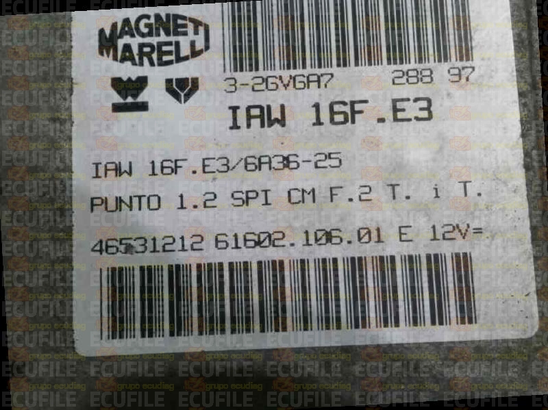 MAGNETI MARELLI IAW 16F.E3 61602.106.01 FIAT PUNTO 1.2i 46531212 EEPROM MC68HC11F1