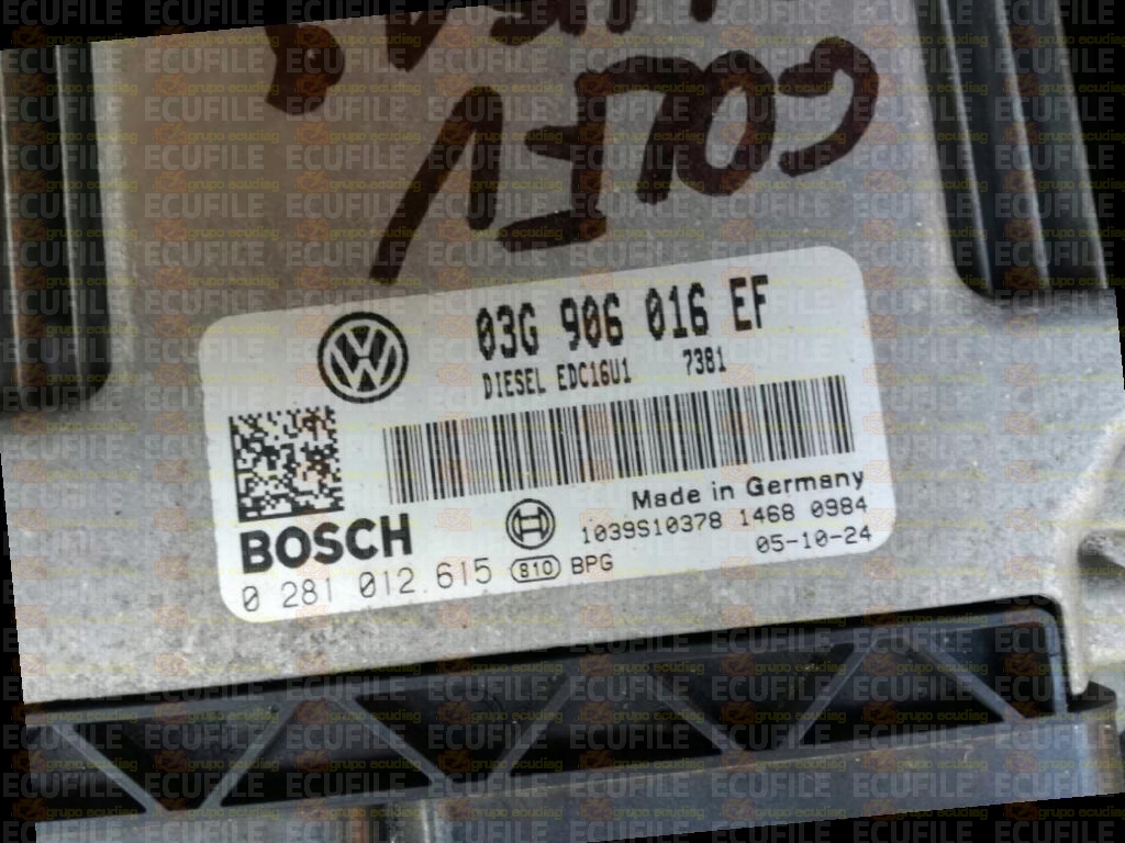 BOSCH EDC16U1-5.41 0281012615 VOLKSWAGEN GOLF V PLUS 1.9 TDI 105HP 03G906016EF 1037375971