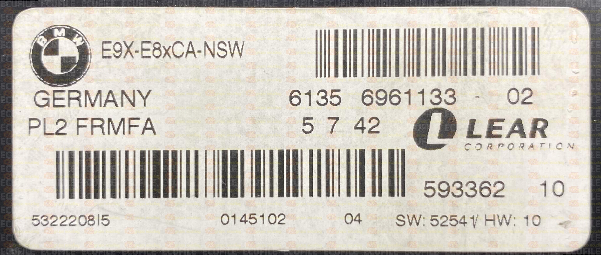 LEAR PL2 FRMFA 59336210 E9X-E8xCA-NSW BMW 61356961133-02 EEPROM 95320