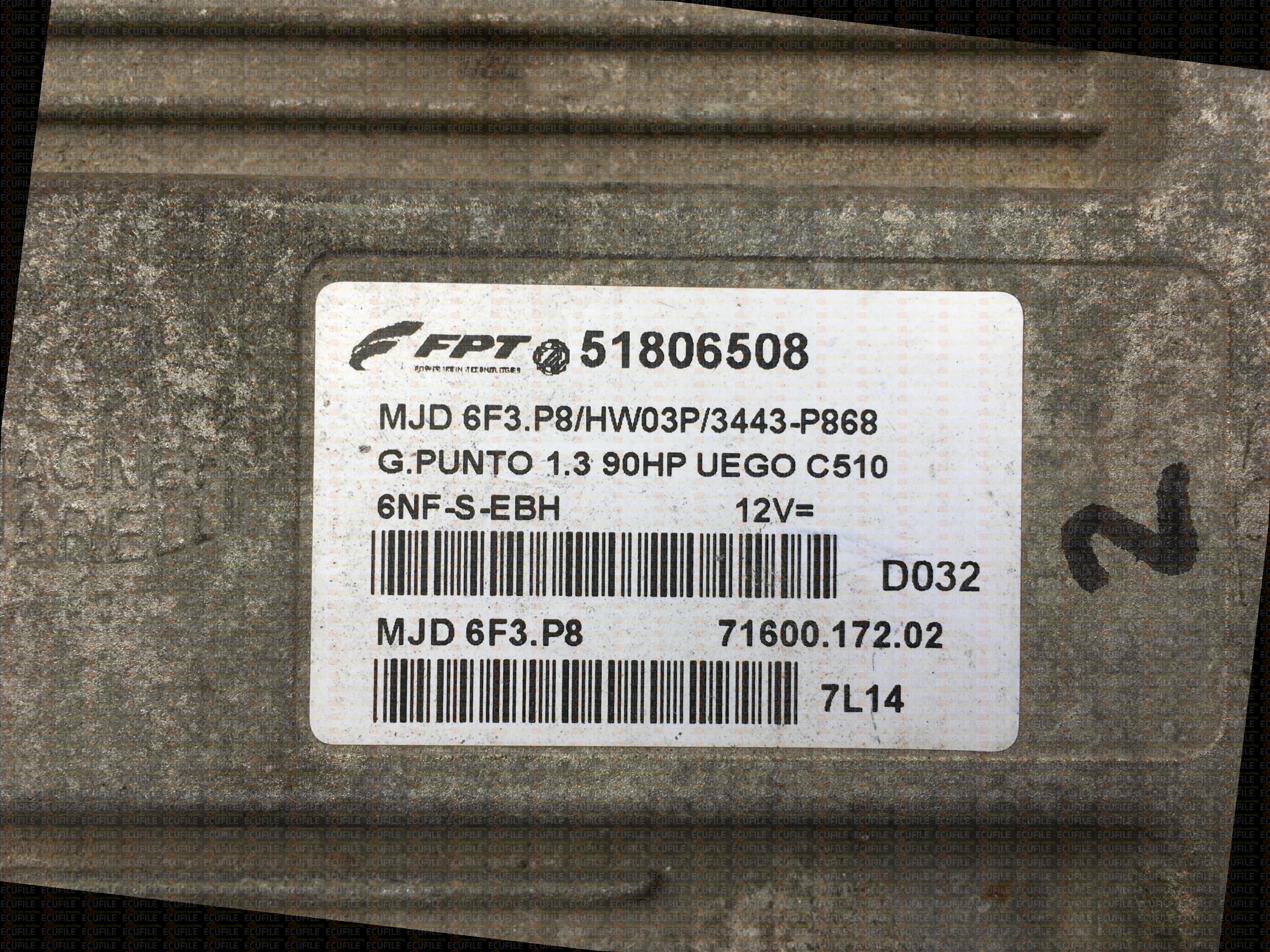 MAGNETI MARELLI MJD 6F3.P8 71600.172.02 FIAT GRANDE PUNTO 1.3 JTD 90HP 51806508 HW03P 3443P868