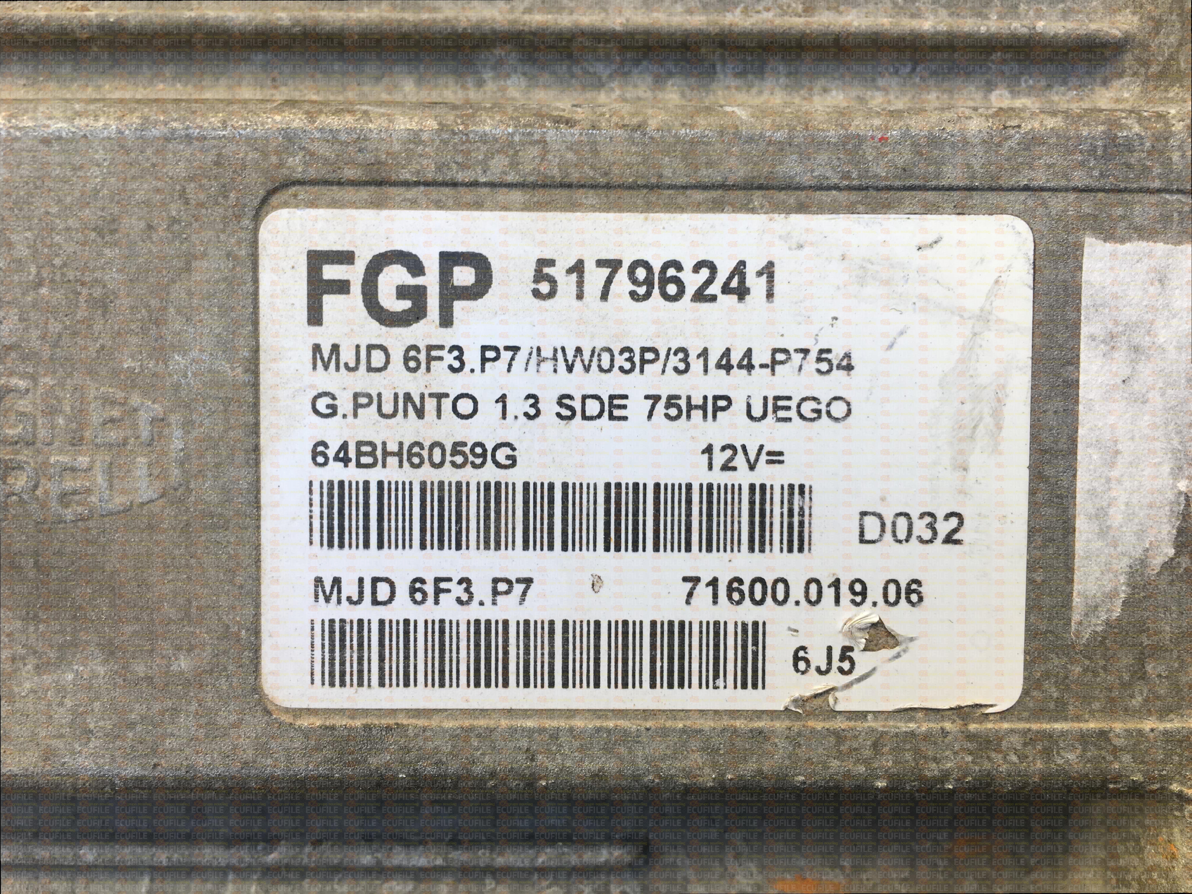 MAGNETI MARELLI MJD 6F3.P7 71600.019.06 FIAT GRANDE PUNTO 1.3 JTD 75HP 51796241 HW03P 3144P754